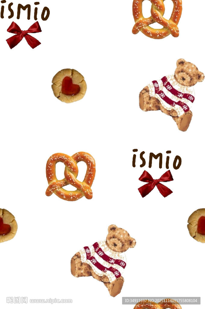 小熊与椒盐卷饼图案设计