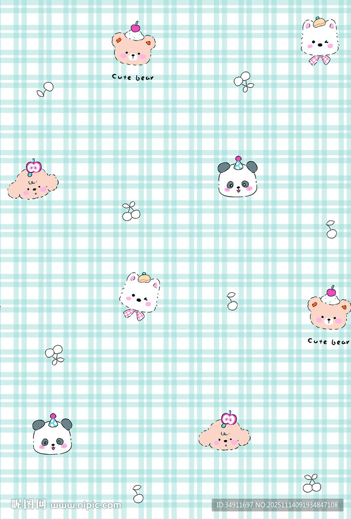 可爱卡通动物格子背景图