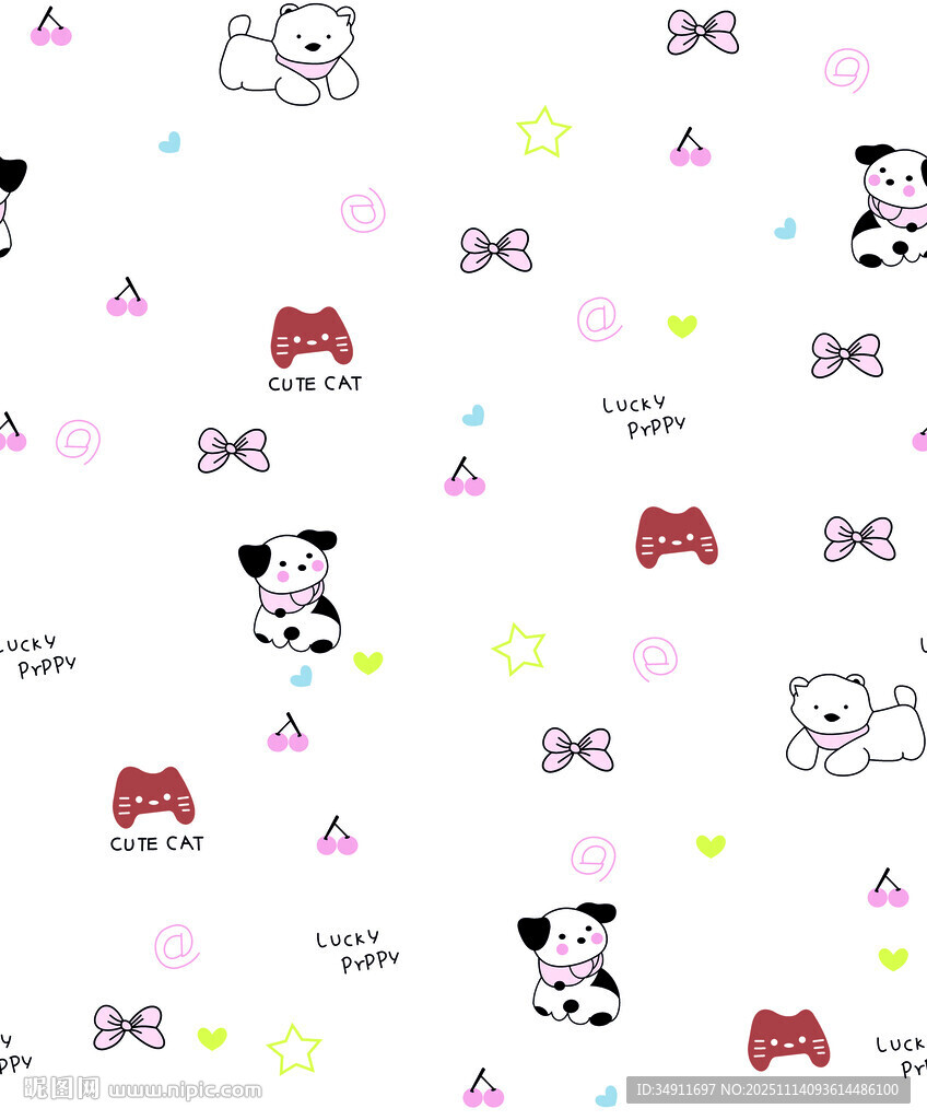 可爱卡通图案无缝背景图