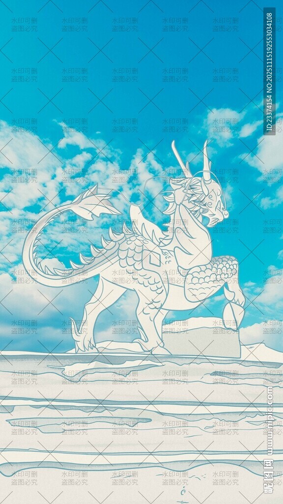 茶卡盐湖雕像插画海报