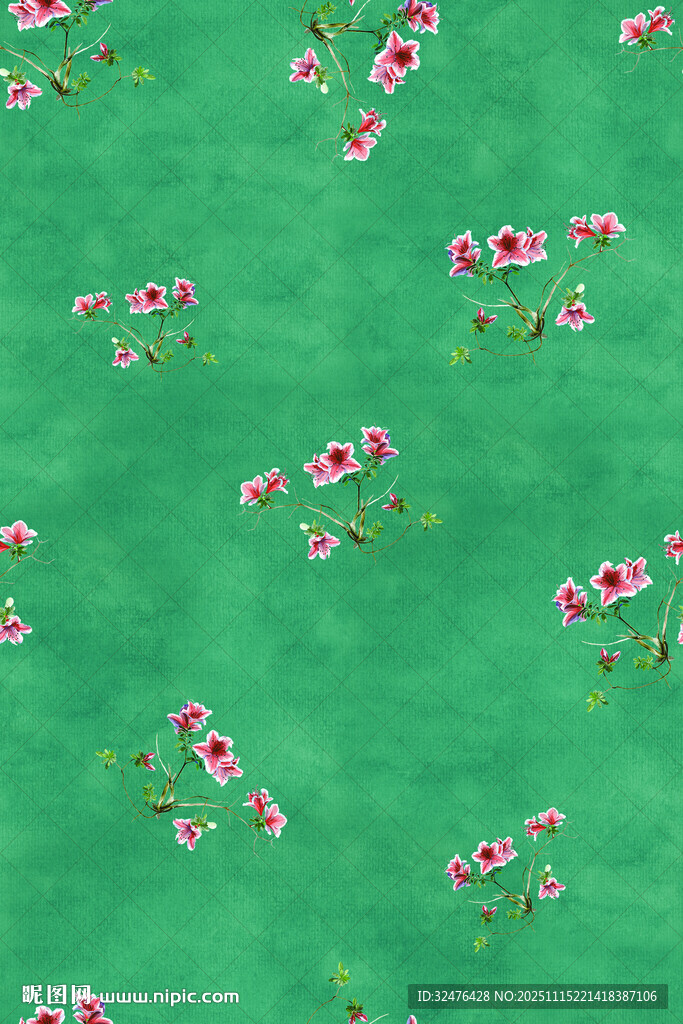 绿色底粉色花朵图案纹理