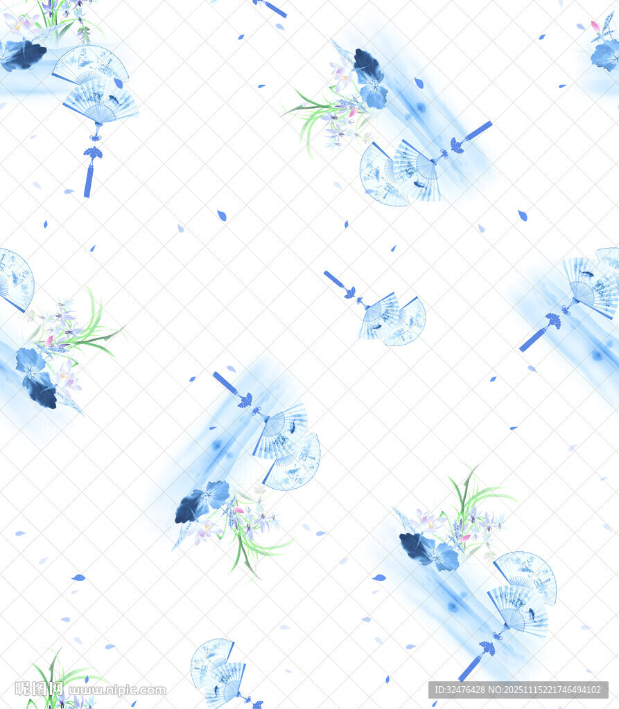 蓝白水彩风雪花植物图案