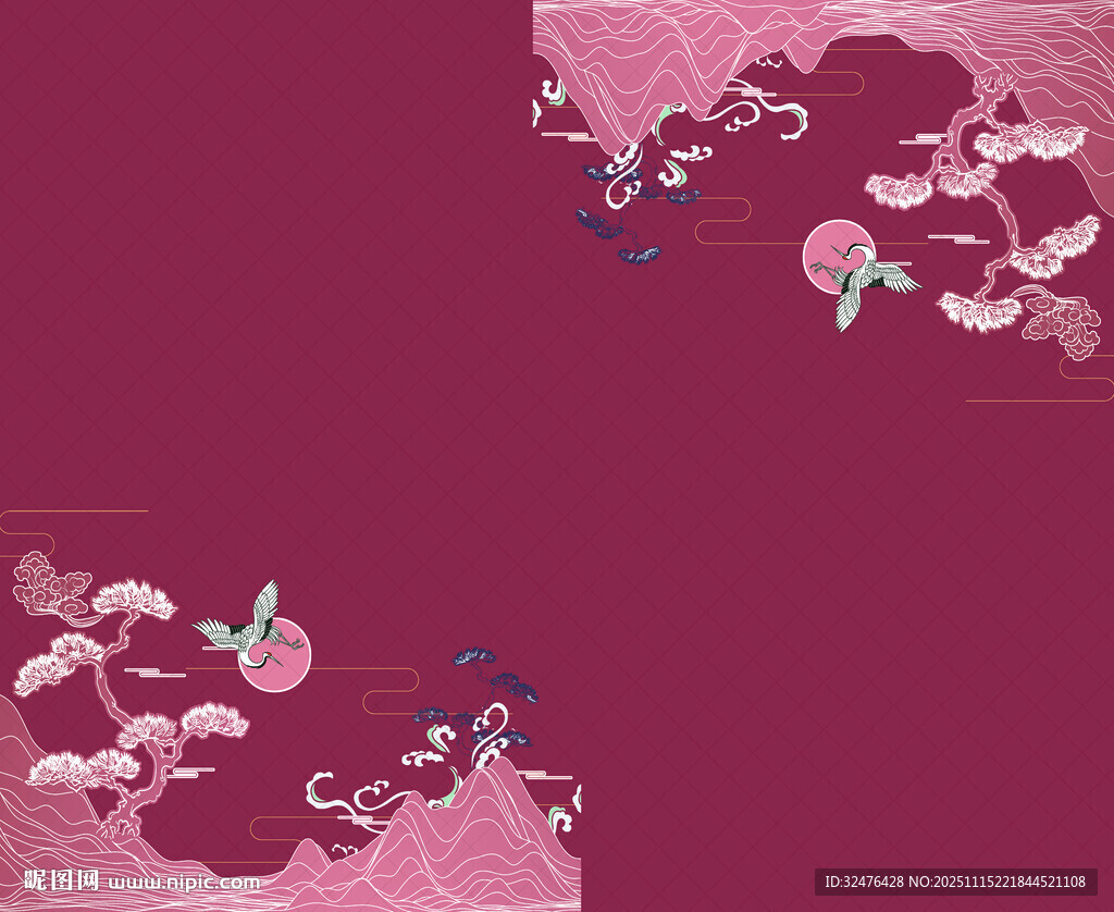 中式粉紫花鸟背景图