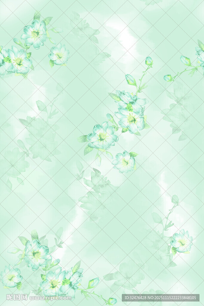 清新淡绿小花背景图案