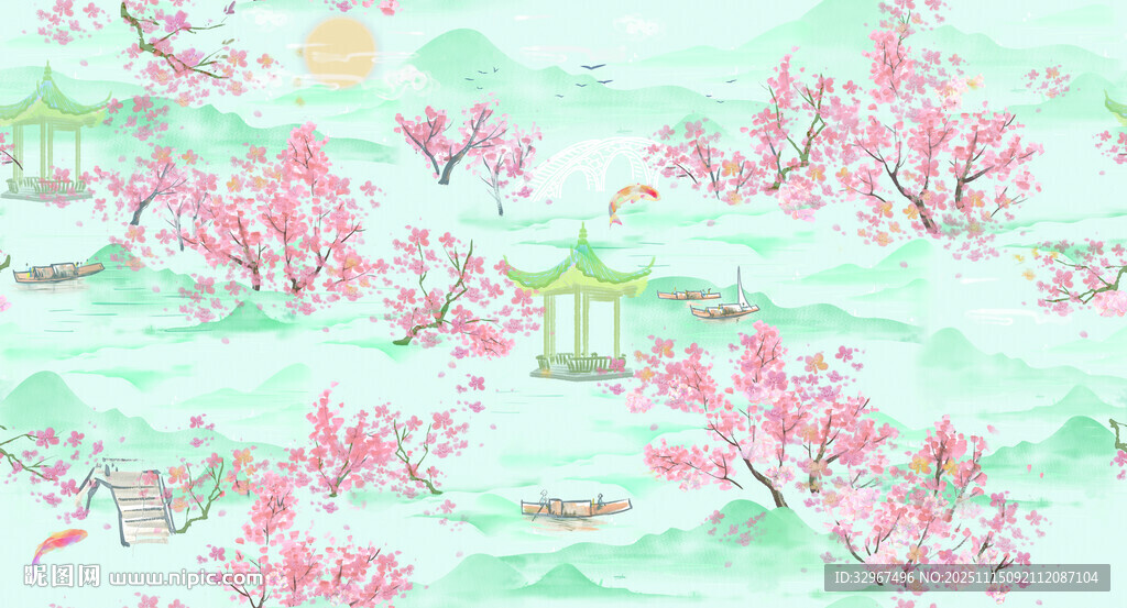 桃花山水 中国风