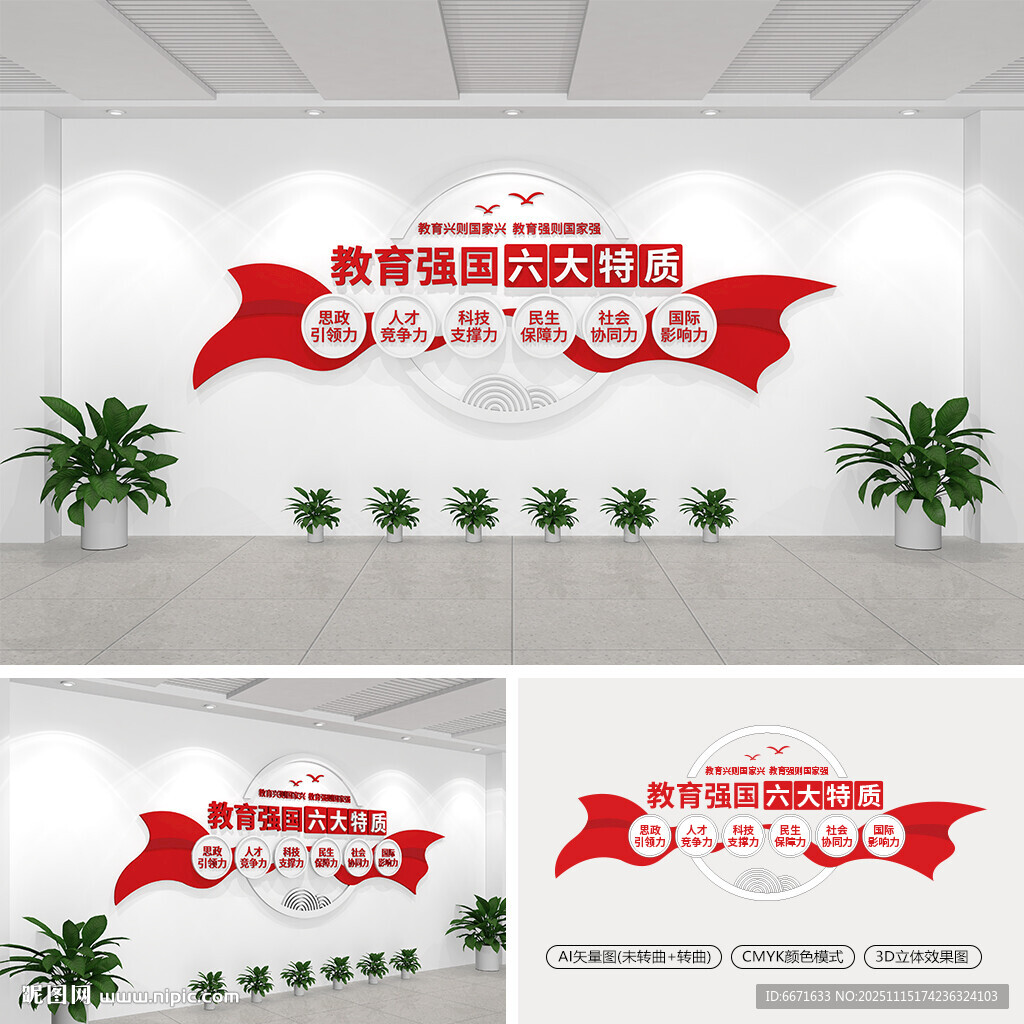 教育强国六大特质学校党建文化墙