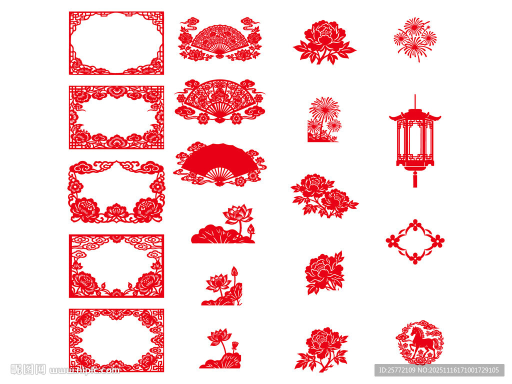 中式红色剪纸装饰图案集
