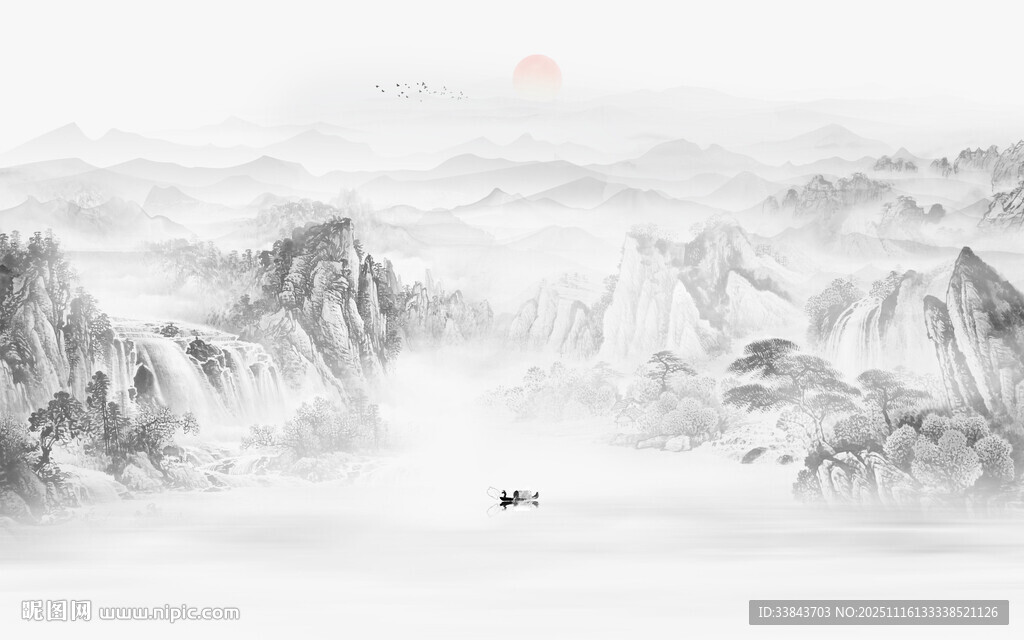 中式山水屏风画