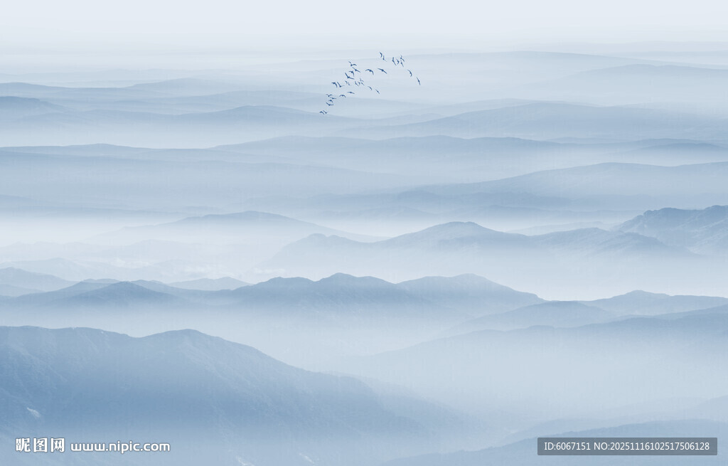 远山近水水墨风景画