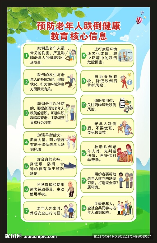 预防老年人跌倒健康信息海报