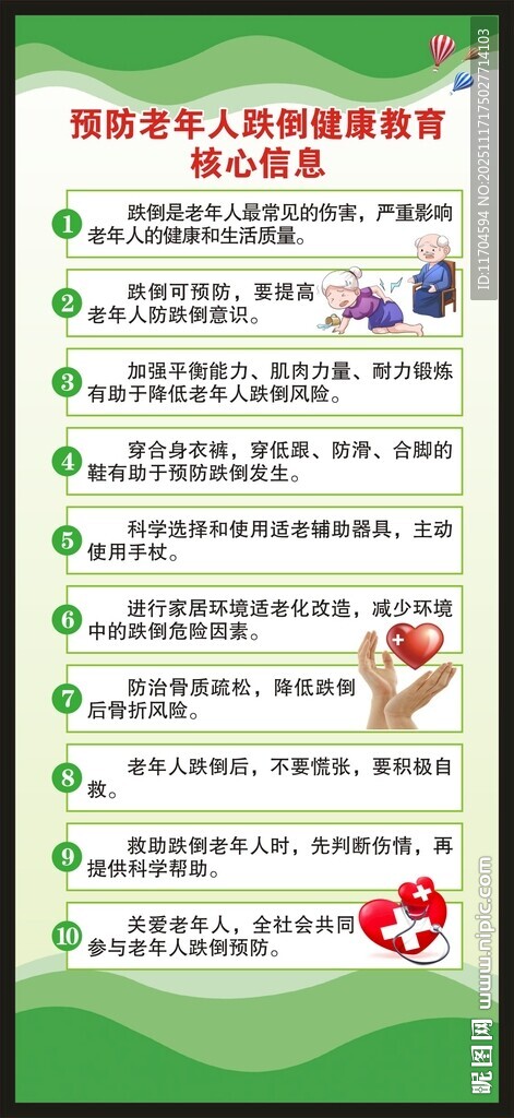 预防老年人跌倒健康核心信息展架
