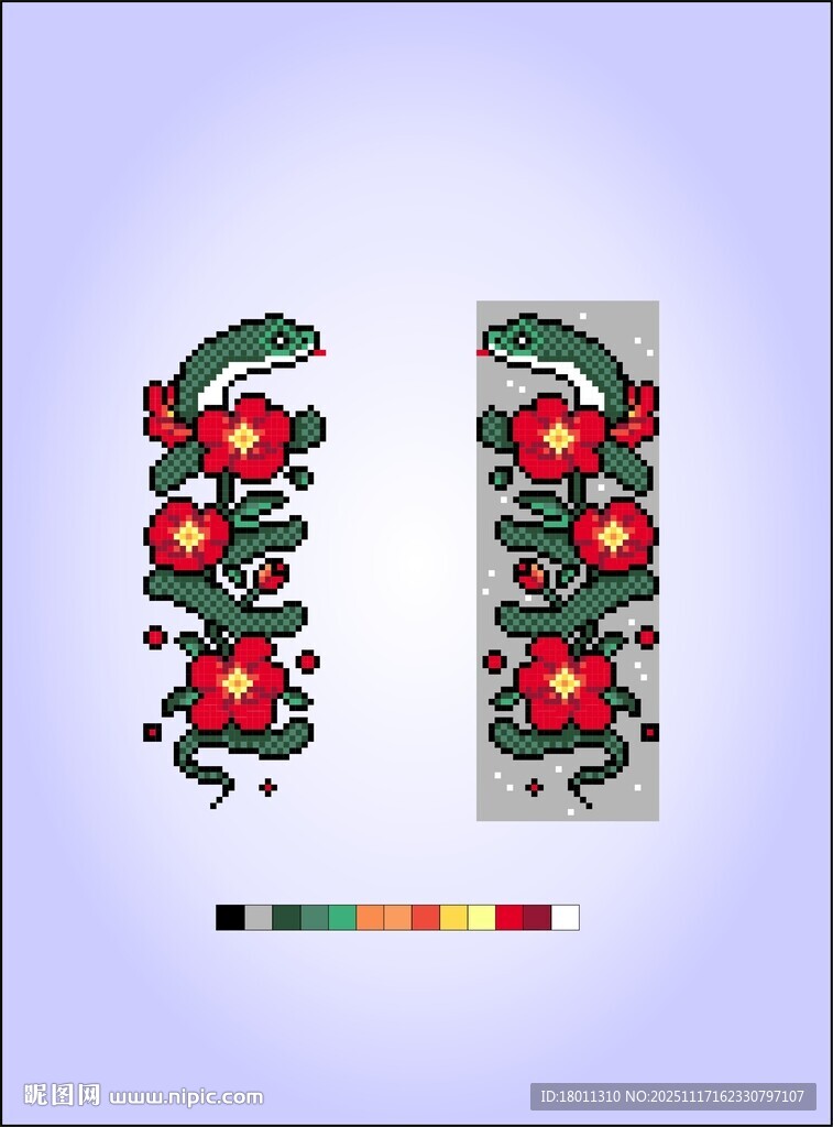 樱桃刺绣图案设计像素拼豆