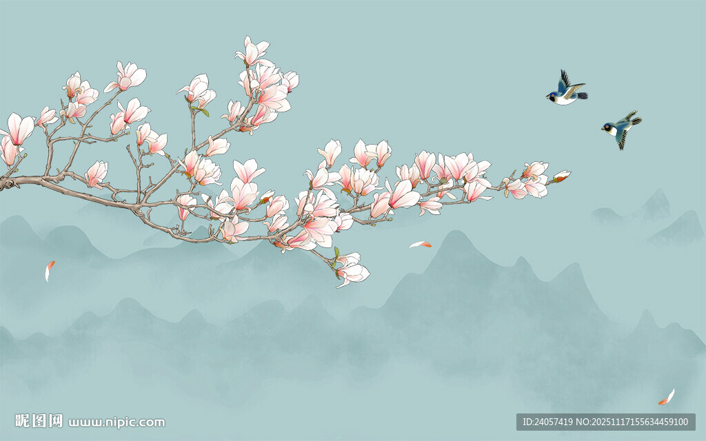 新中式宋式古风工笔花鸟