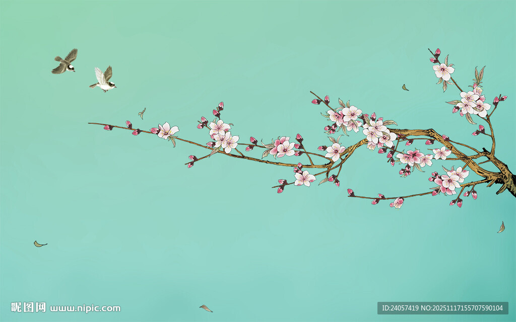 新中式海棠花鸟画