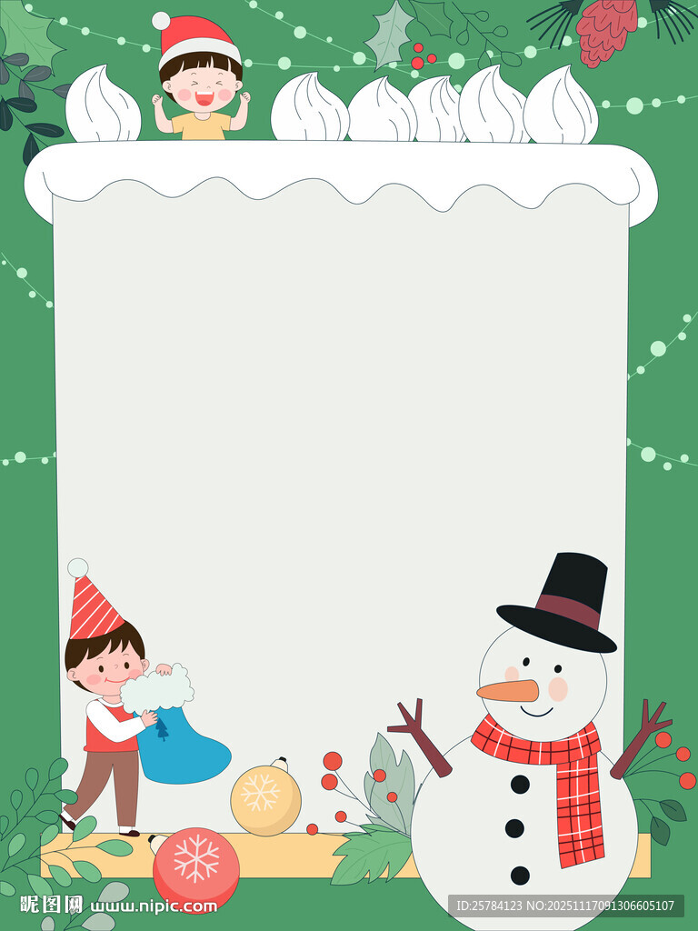 孩子庆祝圣诞节雪人铃铛蛋糕冬青