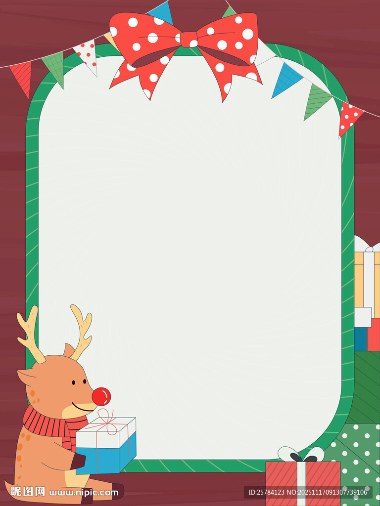 孩子庆祝圣诞节驯鹿送礼物插画
