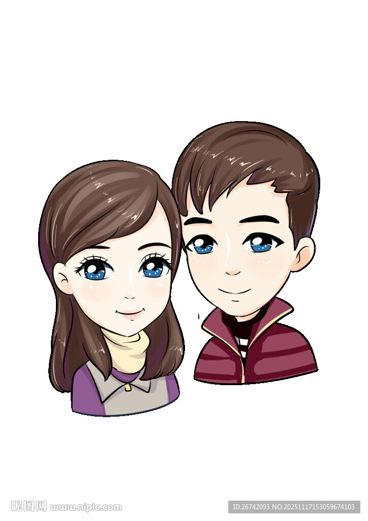 卡通情侣头像精细分层