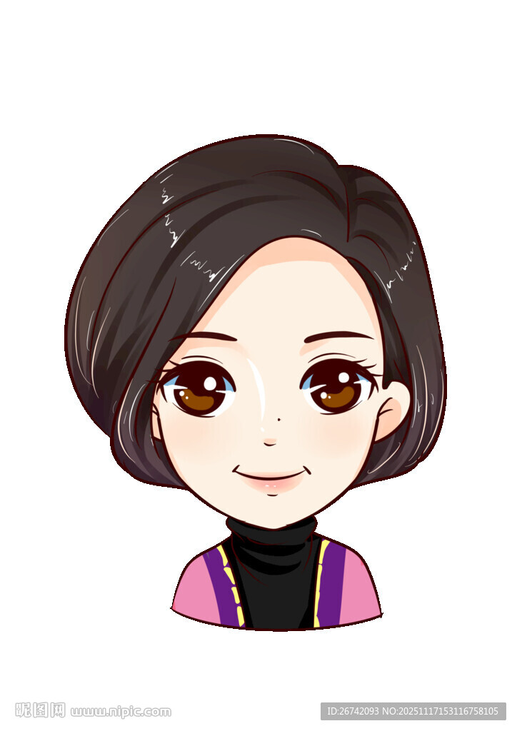 卡通短发女孩头像精细分层