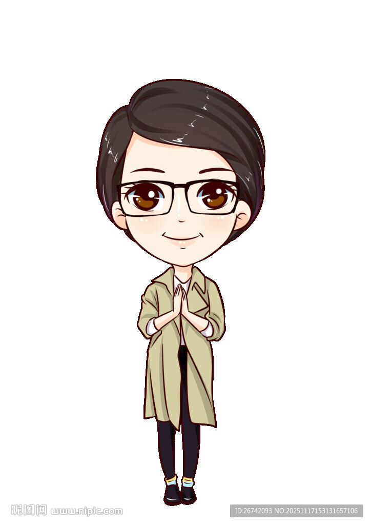 戴眼镜的卡通风衣人物精细分层