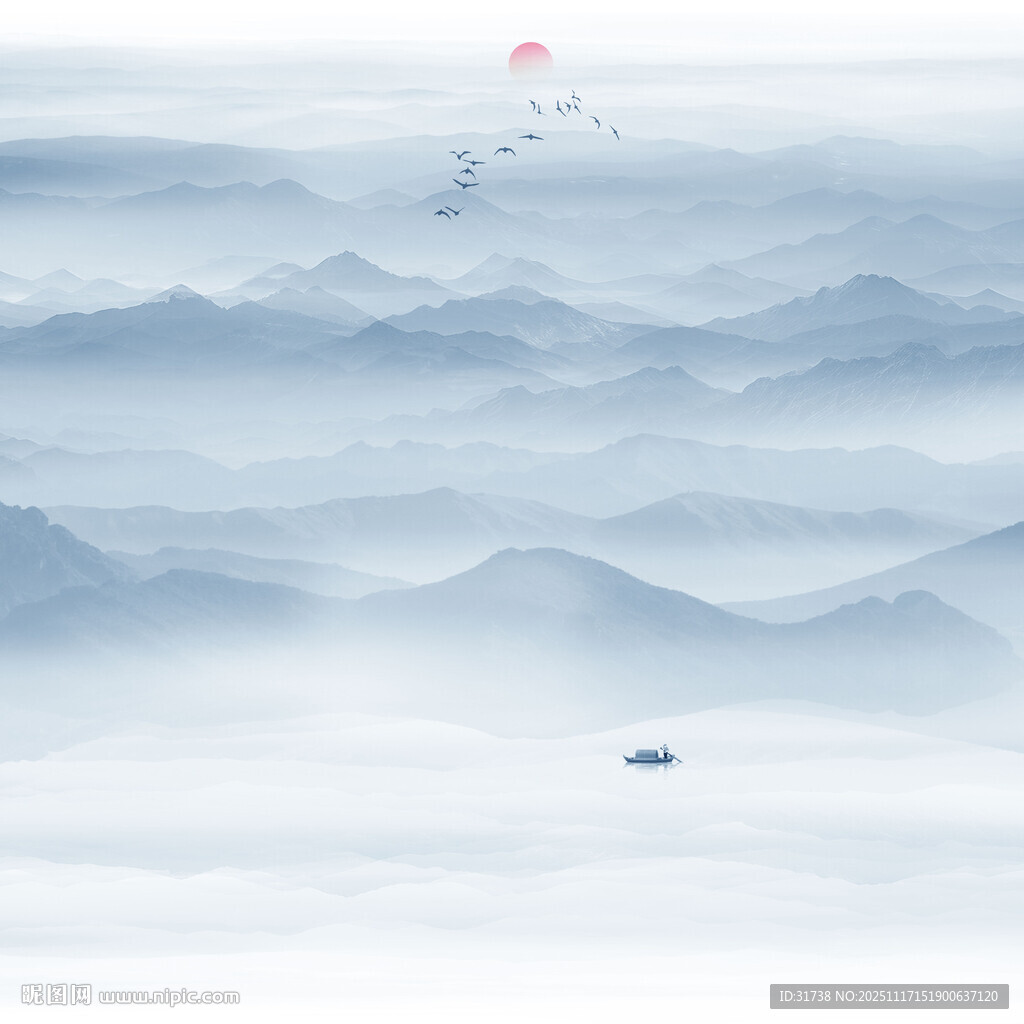 意境水墨山水画背景墙