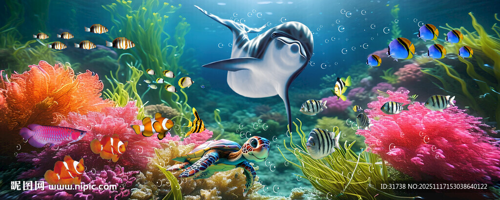 卡通海底世界背景墙