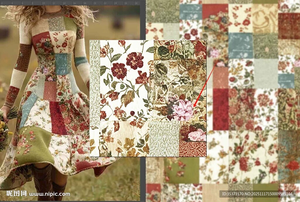 复古花卉图案布料展示