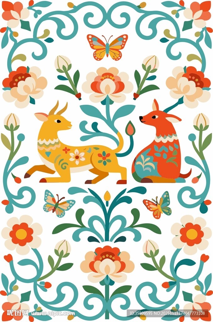 复古风印花动物花卉图案装饰