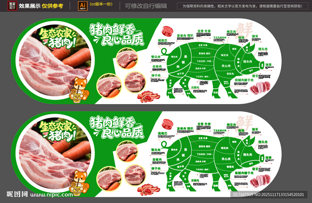 猪肉分割部分展示图