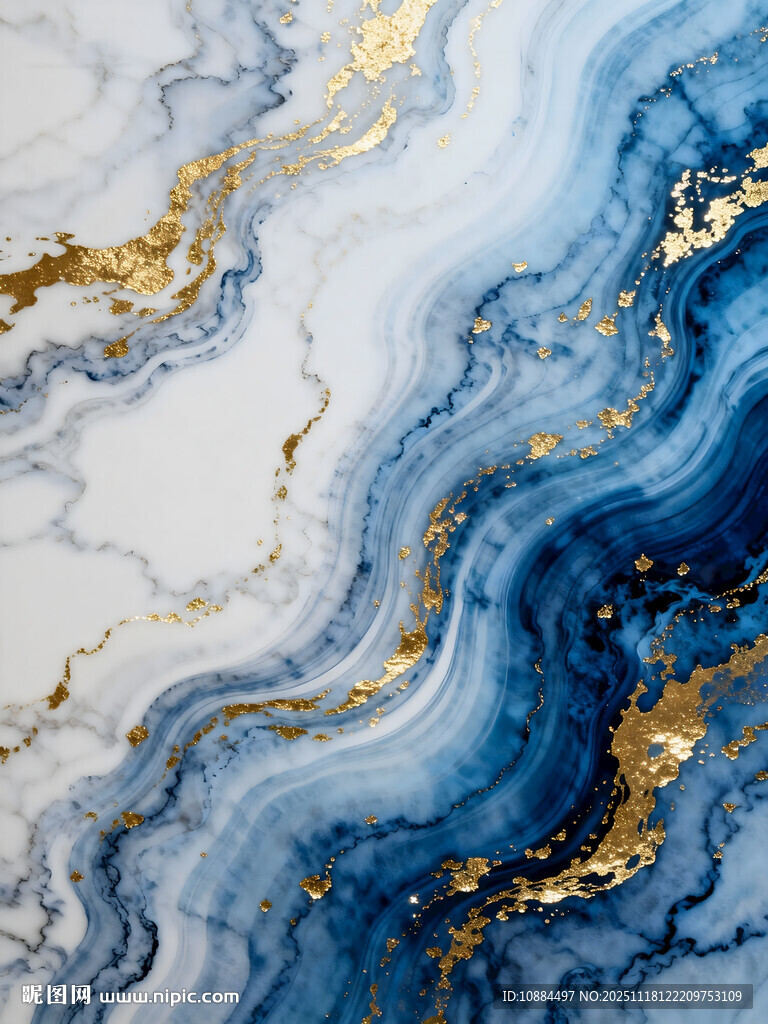 蓝金大理石纹理抽象图案