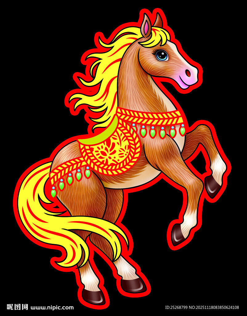 华丽装饰的金色跃起骏马