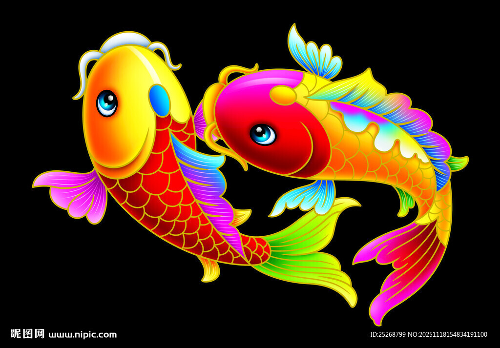 彩色双锦鲤插画