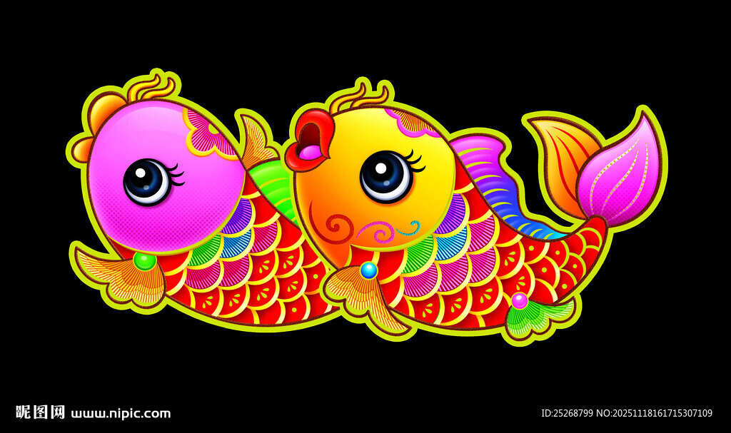 彩色双金鱼图案