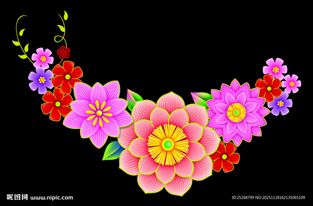 多彩花卉项链图案设计