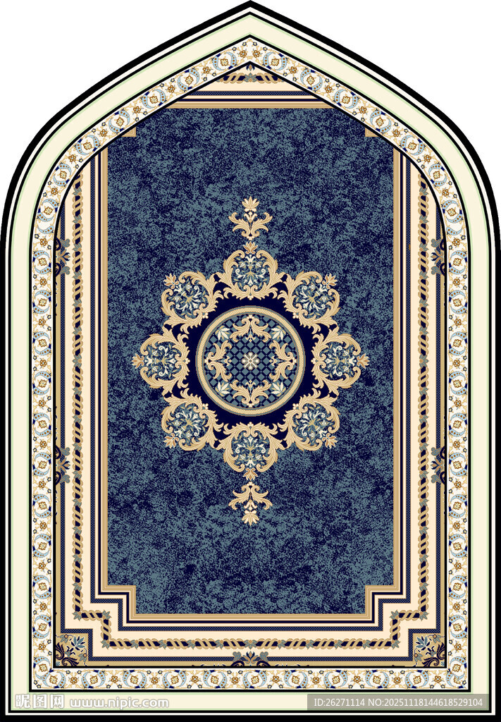 蓝色精美花纹拱形装饰图案