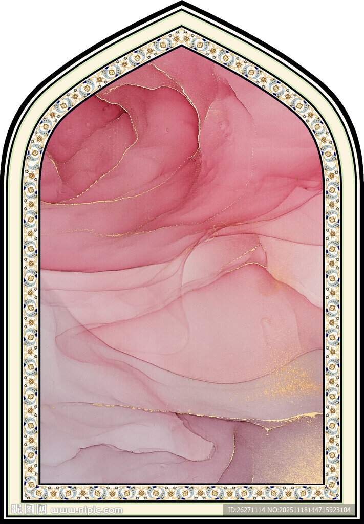 梦幻粉色拱形窗纱图案