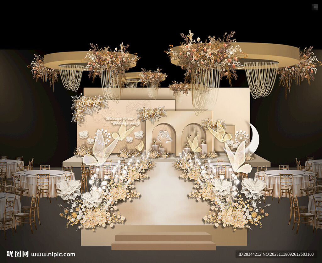 奢华金色系婚礼舞台布置