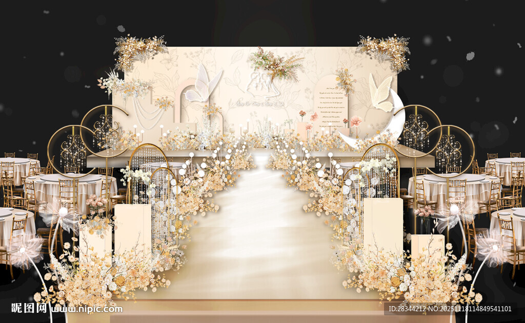 奢华金色系婚礼现场布置