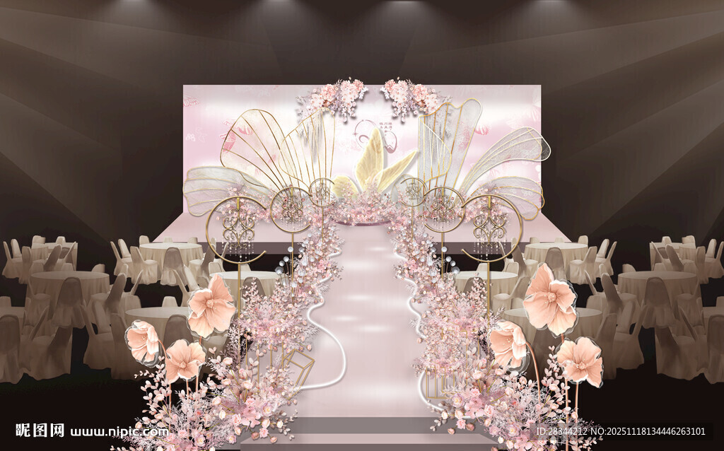 浪漫粉色系婚礼舞台布置