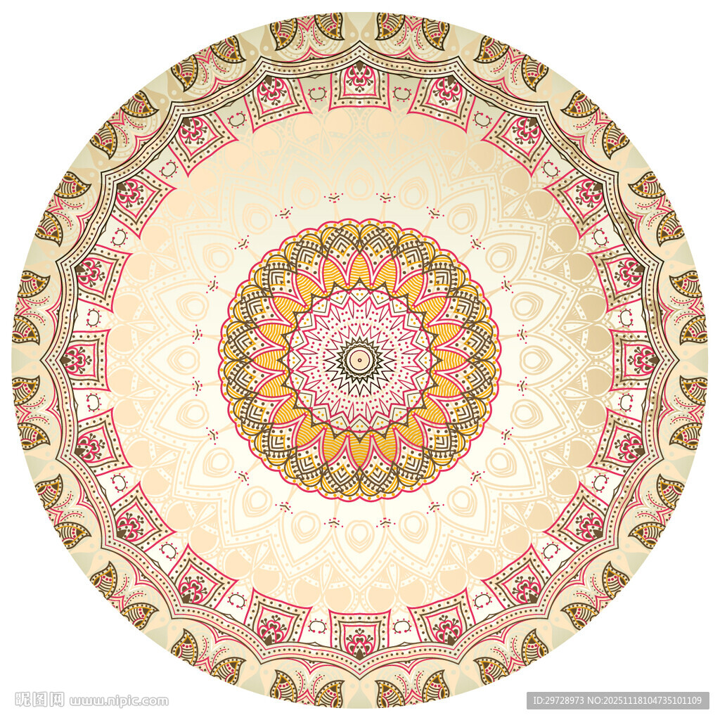 圆形复古花纹数码印花