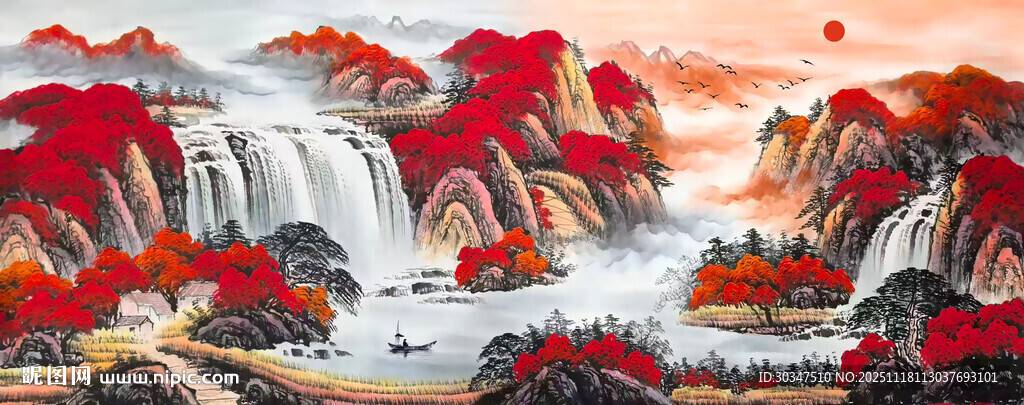 鸿运当头山水画