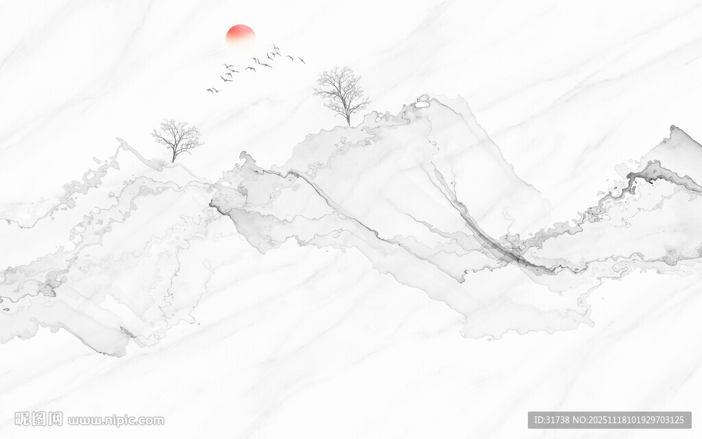 新中式壁画山水画电视背景墙