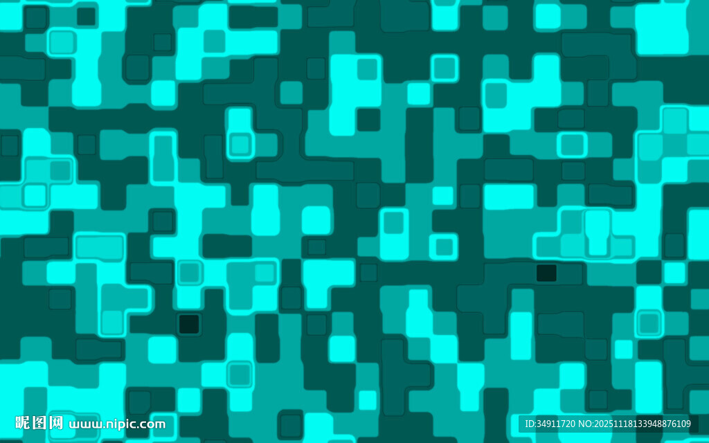 蓝绿色像素马赛克背景