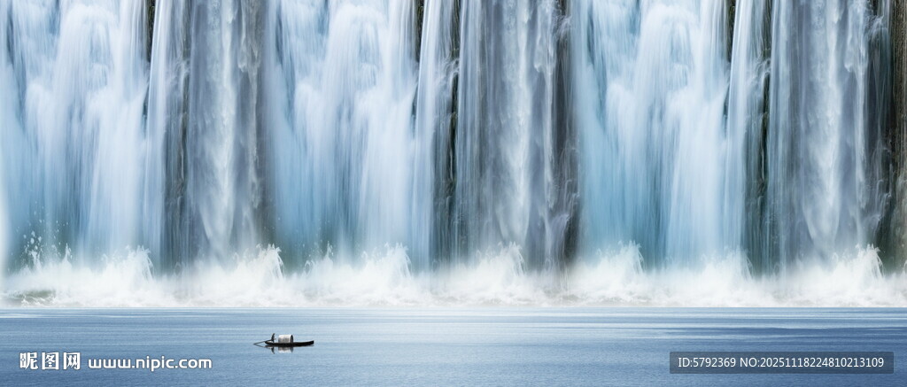 招财瀑布山水画