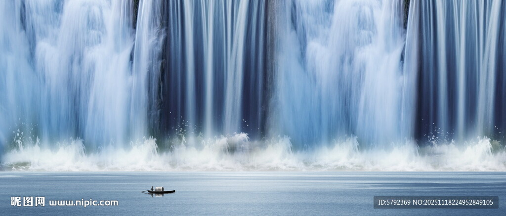 招财瀑布山水画