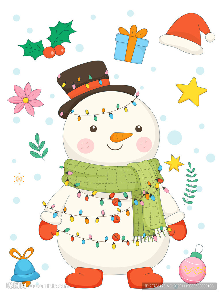 冬季卡通保暖戴帽子围巾雪人彩灯