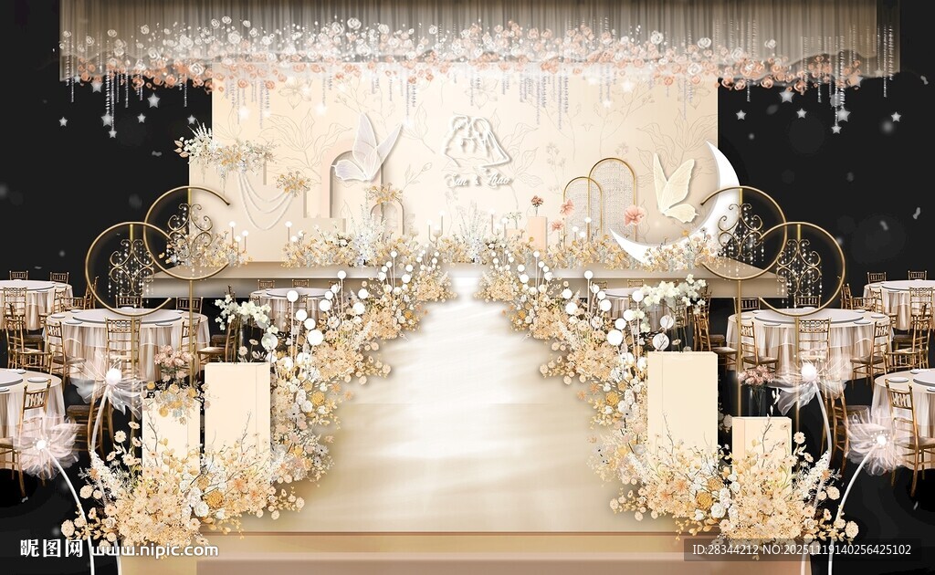 浪漫香槟色奢华婚礼现场布置
