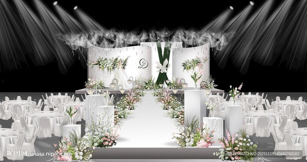 浪漫白色系婚礼现场布置