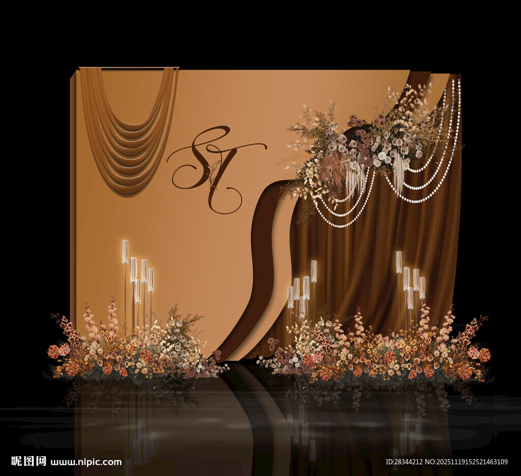 焦糖色棕色系婚礼迎宾区装饰