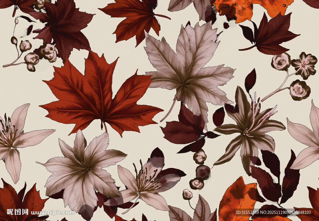 秋季枫叶花卉图案背景