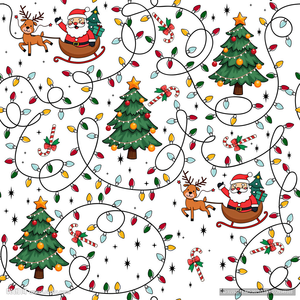 圣诞元素无缝图案设计